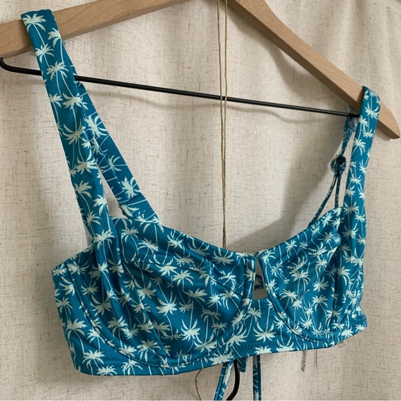 Victorias Secret Blue Palm Tree Underwire Balconette Bikini Top and Bottom M 34C - Picture 2 of 7